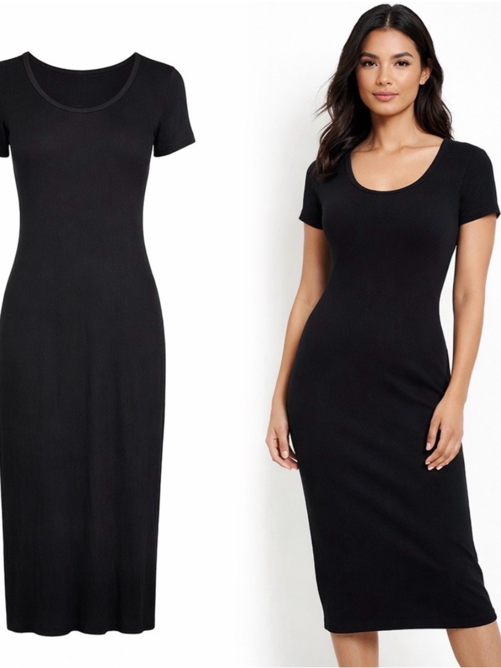 Rachel Zoe‎ Black Scoop Neck Midi Dress Size Small